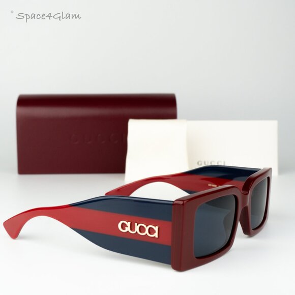 Gucci Women Sunglasses Burgundy Blue Rectangular GG1860S 003 BRAND NEW - Picture 1 of 8